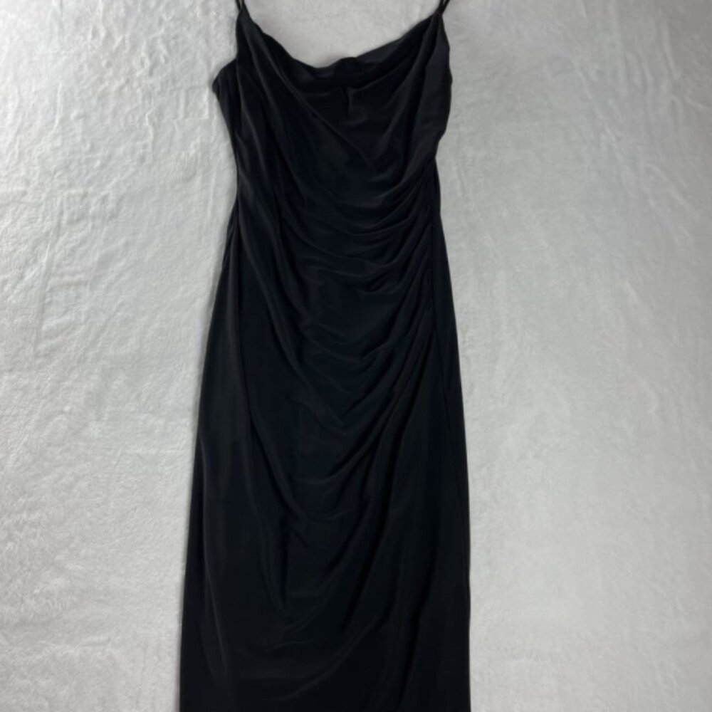 Laundry Shelli Segal Black Cowl Neck Ruched Midi Dress Cocktail Evening - Picture 4 of 5